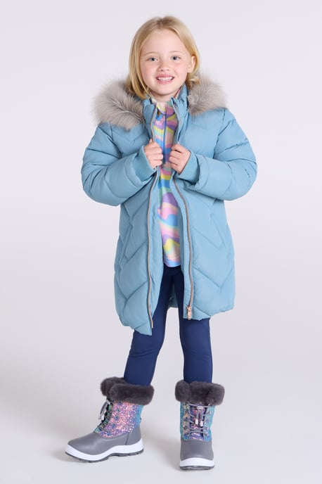 Galaxy' Kids Fleece Lined Padded Jacket Faux Fur Hood Water Resistant Winter Rain Coat Teal - Image 4