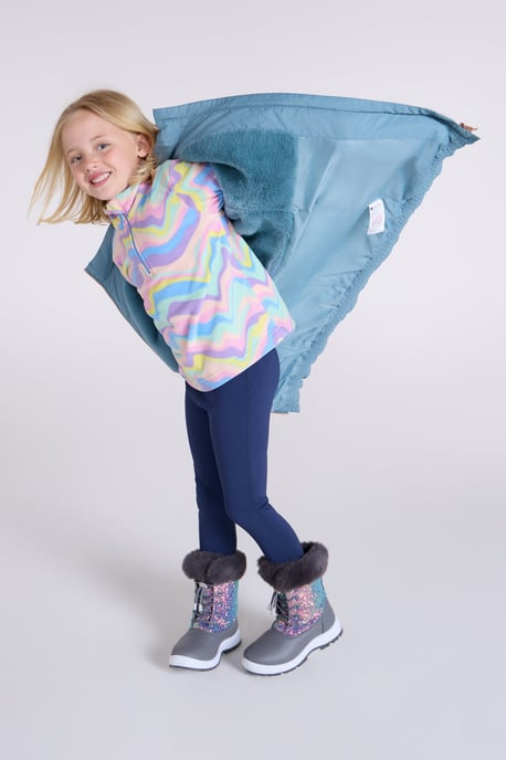 Galaxy' Kids Fleece Lined Padded Jacket Faux Fur Hood Water Resistant Winter Rain Coat Teal - Image 5