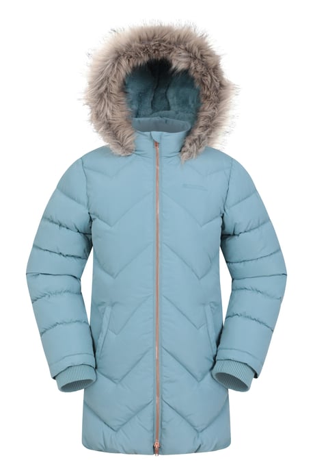 Galaxy' Kids Fleece Lined Padded Jacket Faux Fur Hood Water Resistant Winter Rain Coat Teal - Image 6