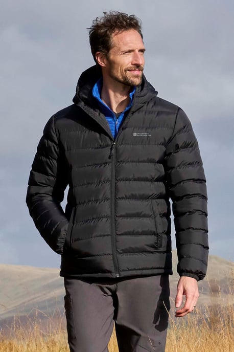 'Season' Men's Padded Jacket with Side Pockets Water Resistant Warm Coat Black - Image 2