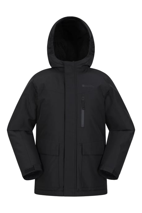 'Noah' Kids Borg Lined Jacket Ripstop Fabric Waterproof Comfy Coat Black - Image 2