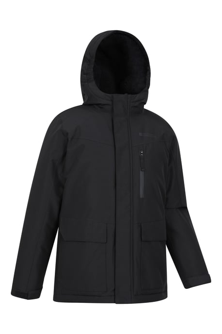 'Noah' Kids Borg Lined Jacket Ripstop Fabric Waterproof Comfy Coat Black - Image 3