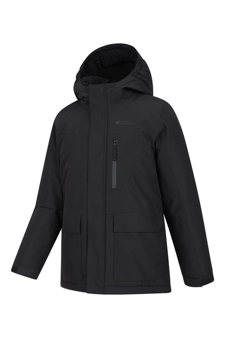 'Noah' Kids Borg Lined Jacket Ripstop Fabric Waterproof Comfy Coat Black - Image 5