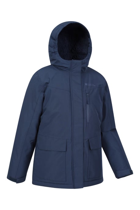'Noah' Kids Borg Lined Jacket Ripstop Fabric Waterproof Comfy Coat Navy - Image 2