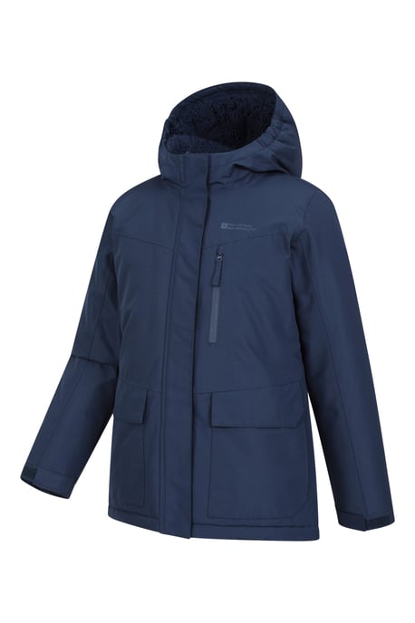 'Noah' Kids Borg Lined Jacket Ripstop Fabric Waterproof Comfy Coat Navy - Image 4