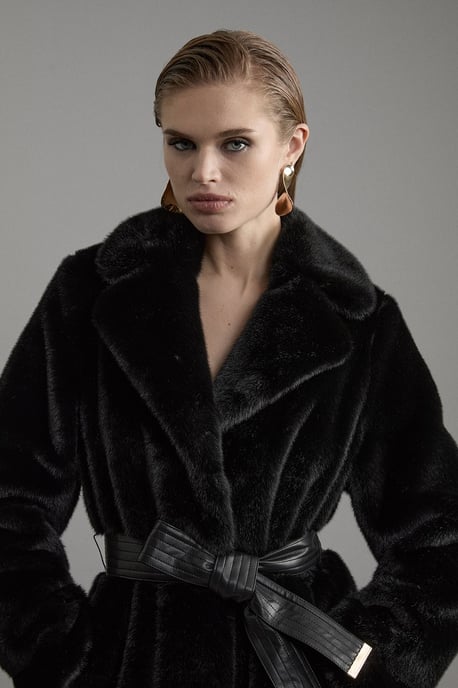 Faux Fur Longline Coat - Image 2