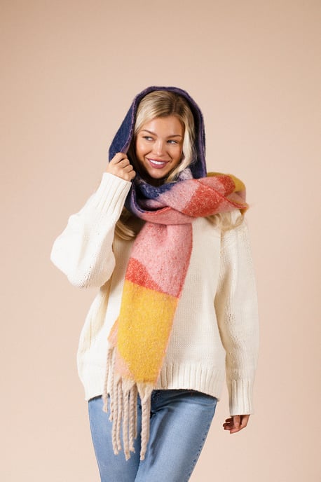 Chunky Contrasting Scarf In Pink Yellow - Image 1