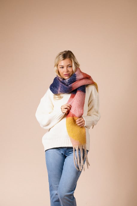 Chunky Contrasting Scarf In Pink Yellow - Image 3