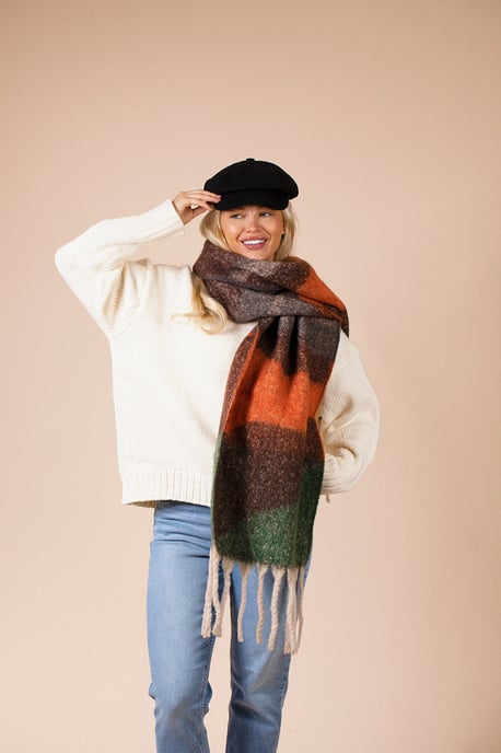 Chunky Contrasting Scarf In Brown Orange - Image 3