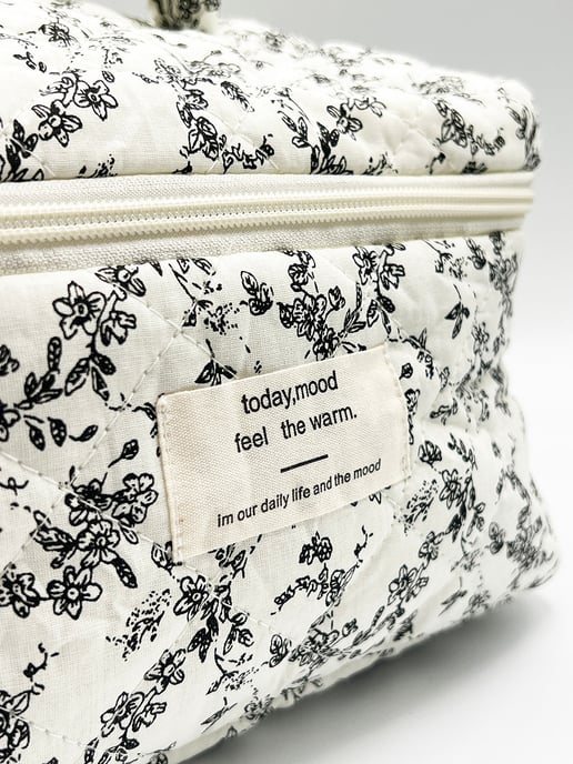 Floral Costmetic Tolietry Bag In Black White - Image 3