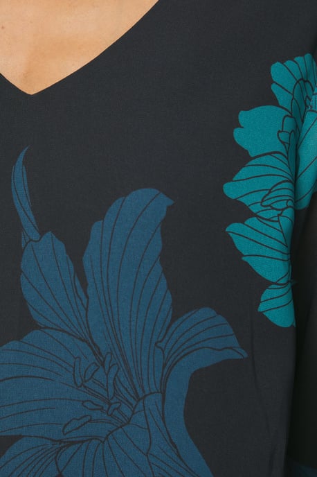 Black Floral Flute Sleeve Top - Image 5