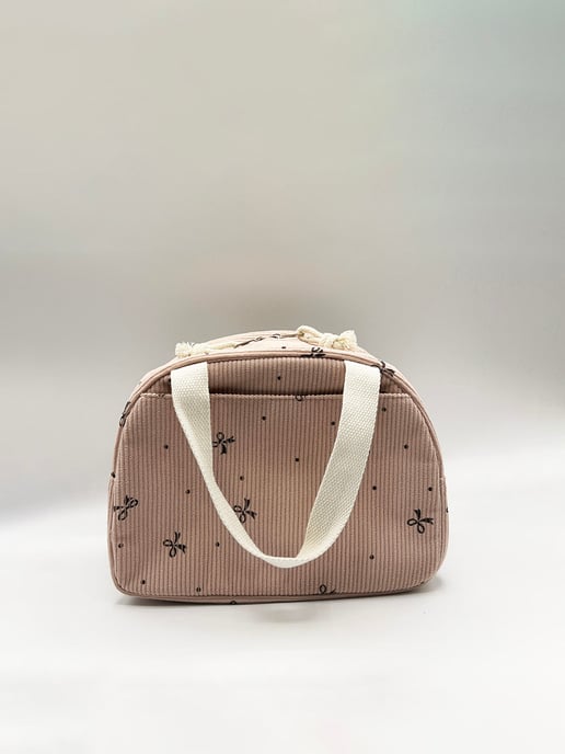 Corduroy Bow Insulated Lunch Holdall In Pink - Image 3