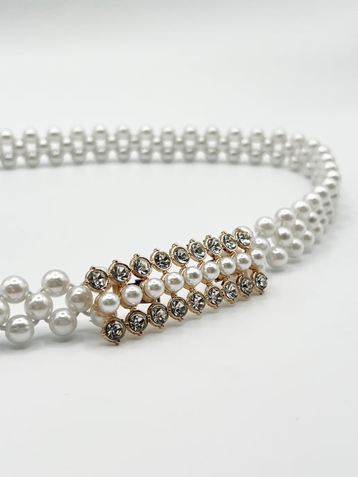 Strenchy Pearl Chain Belt With Diamante Buckle - Image 2