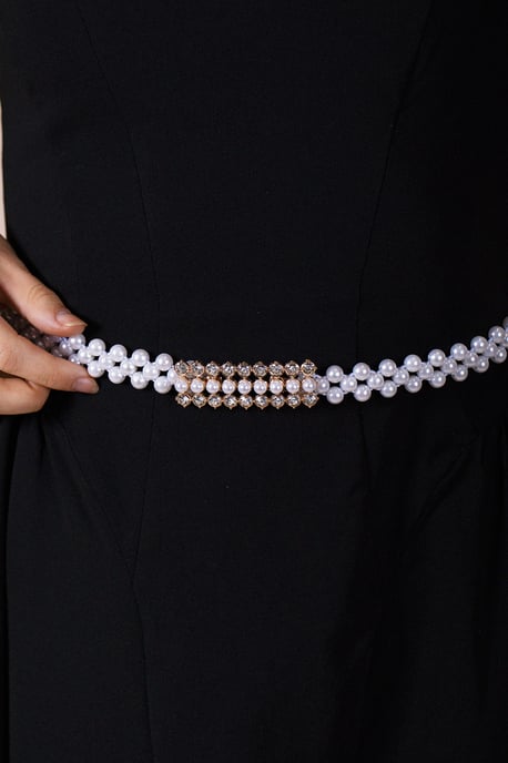 Strenchy Pearl Chain Belt With Diamante Buckle - Image 3