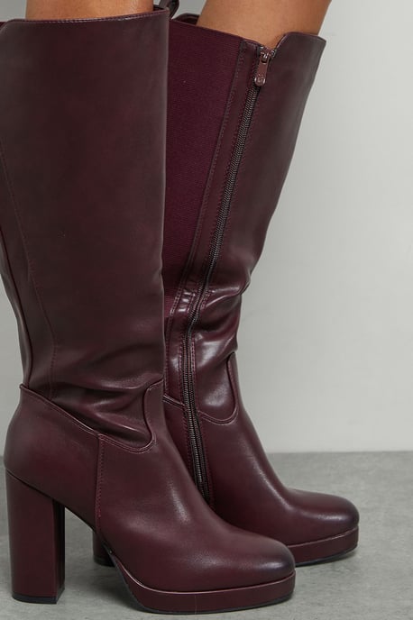 Faith: Keira Faux Leather Platform High Block heel Knee Boots - Image 3