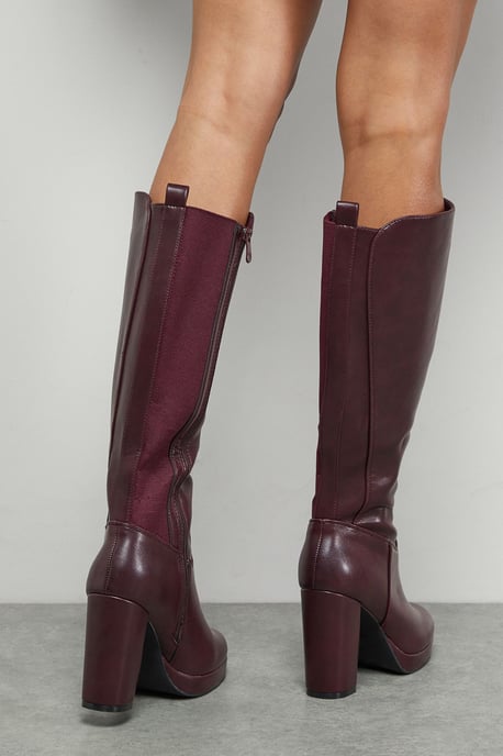 Faith: Keira Faux Leather Platform High Block heel Knee Boots - Image 4