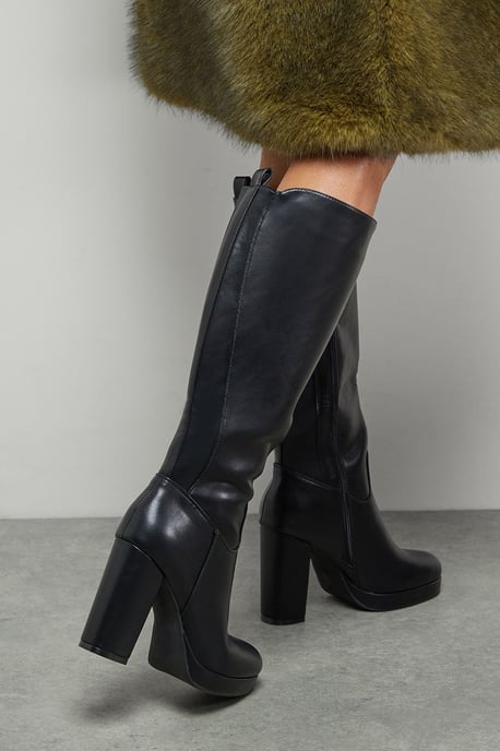 Faith: Keira Faux Leather Platform High Block heel Knee Boots - Image 4