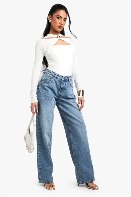 Double Layer Slinky Trim Detail Cut Out Bodysuit - Image 3