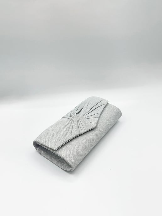 Ruched Bow Clutch Bag In Silver - Image 2