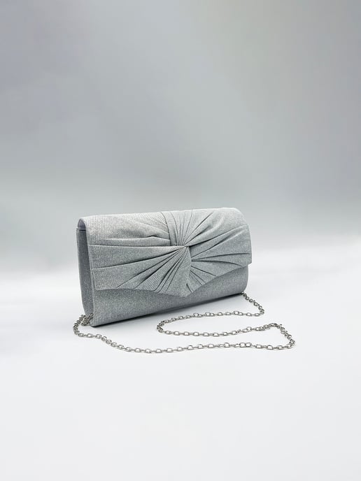 Ruched Bow Clutch Bag In Silver - Image 3