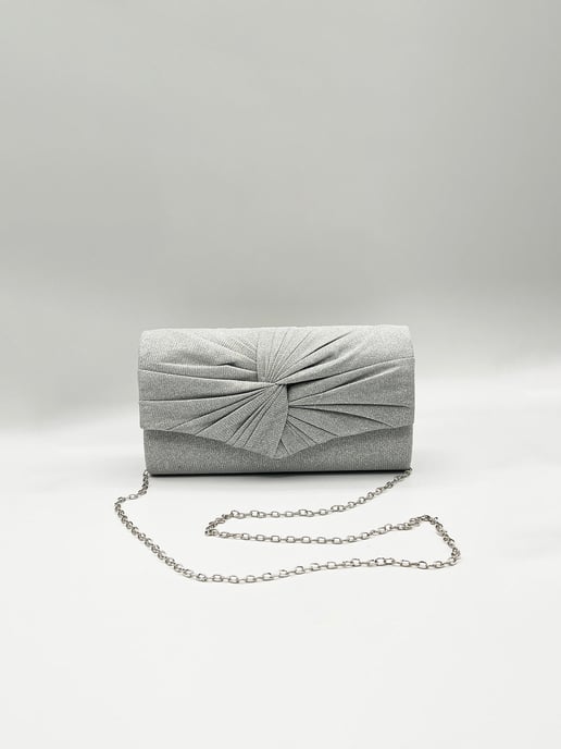 Ruched Bow Clutch Bag In Silver - Image 5