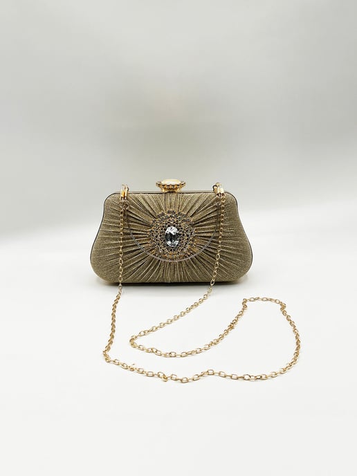 Ruched Jewel Clutch Bag In Gold - Image 2