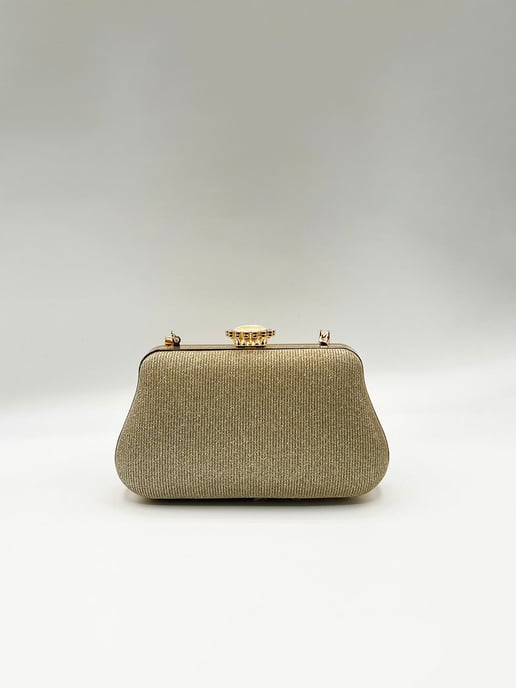 Ruched Jewel Clutch Bag In Gold - Image 3