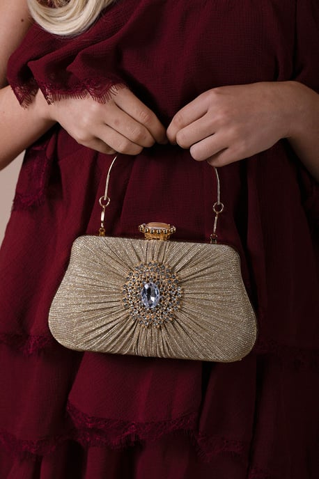 Ruched Jewel Clutch Bag In Gold - Image 4