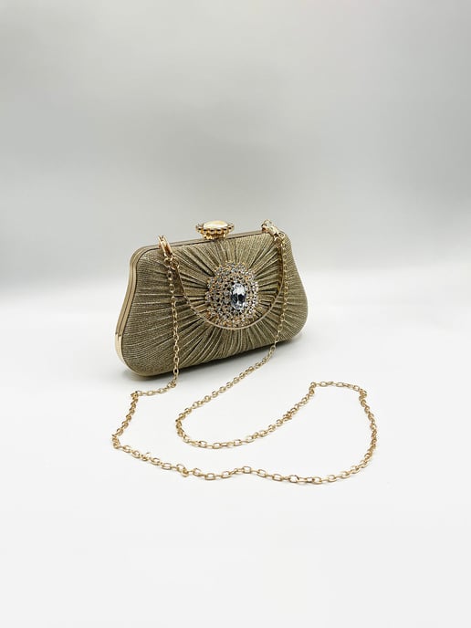 Ruched Jewel Clutch Bag In Gold - Image 5