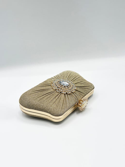 Ruched Jewel Clutch Bag In Gold - Image 6