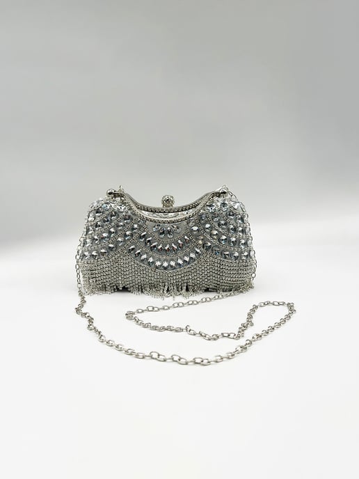 Embellished Fringe Clutch Bag In Silver - Image 2