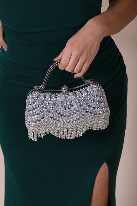 Embellished Fringe Clutch Bag In Silver - Image 3
