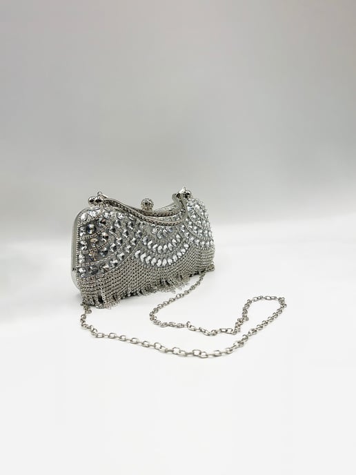 Embellished Fringe Clutch Bag In Silver - Image 6