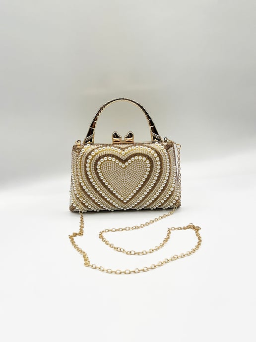 Heart Pearl Clutch Bag In Gold - Image 3