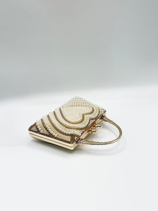 Heart Pearl Clutch Bag In Gold - Image 5