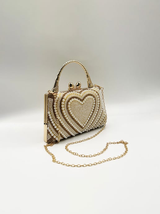 Heart Pearl Clutch Bag In Gold - Image 6