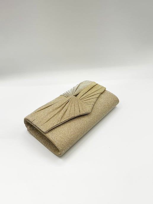 Ruched Bow Clutch Bag In Gold - Image 3