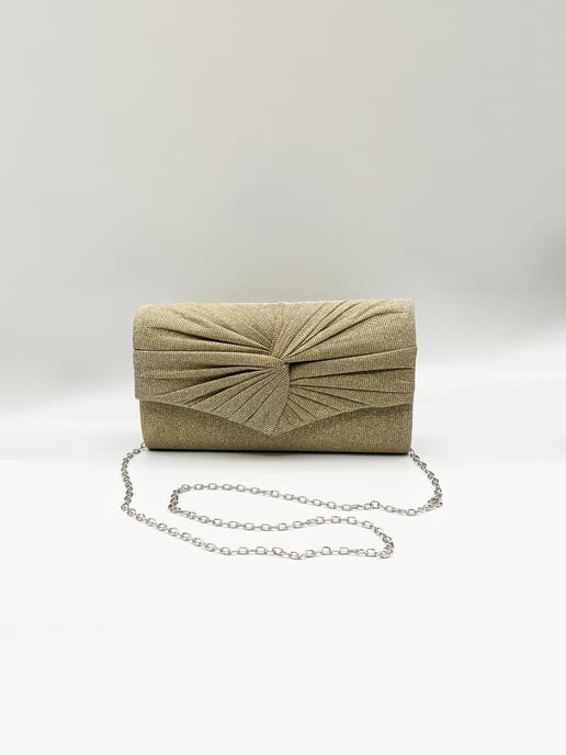 Ruched Bow Clutch Bag In Gold - Image 5