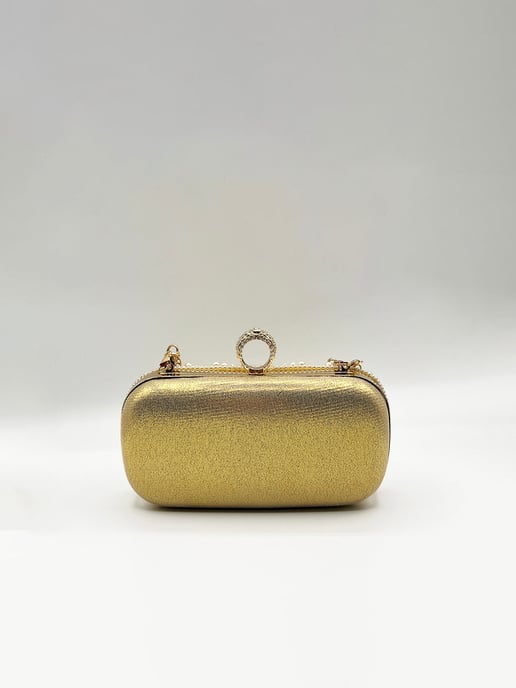 Oval Pearl Clutch Bag In Gold - Image 4