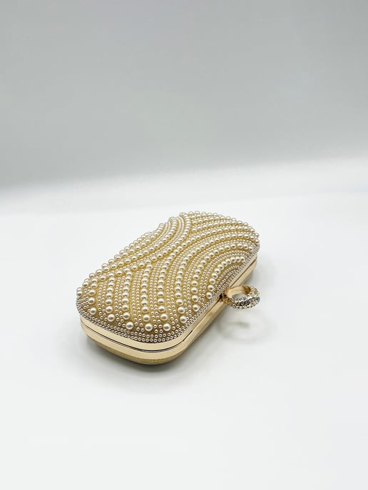 Oval Pearl Clutch Bag In Gold - Image 5