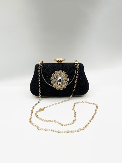 Ruched Jewel Clutch Bag In Black - Image 2