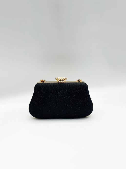 Ruched Jewel Clutch Bag In Black - Image 4