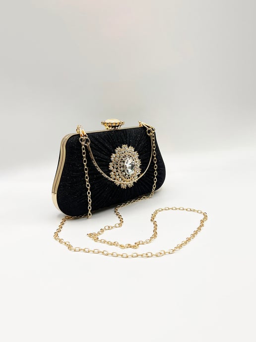 Ruched Jewel Clutch Bag In Black - Image 5