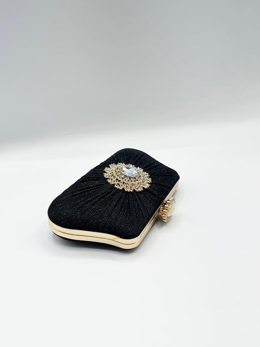 Ruched Jewel Clutch Bag In Black - Image 6