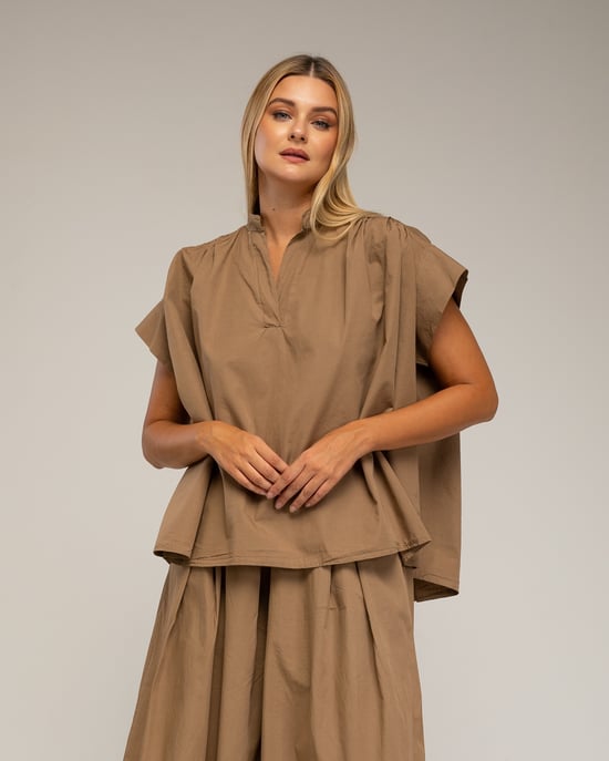 Oversized kortärmad topp med veck - Image 3