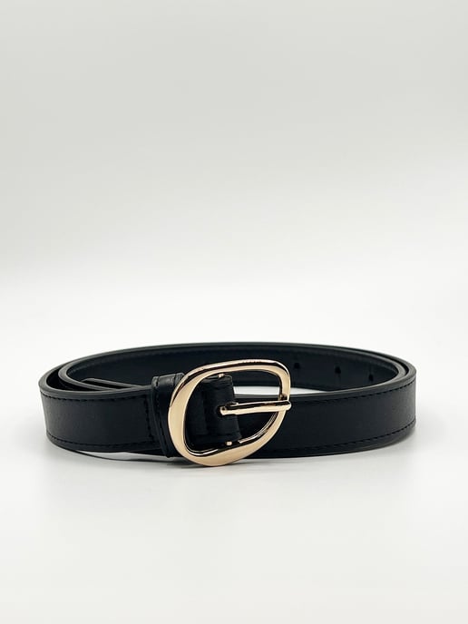 Irregular Oval Gold Buckle Belt In Black - Image 2