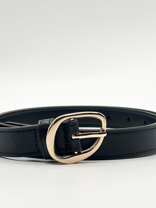 Irregular Oval Gold Buckle Belt In Black - Image 4
