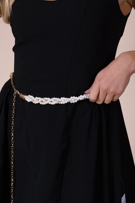 Braided Pearl Chain Belt In Gold - Image 3