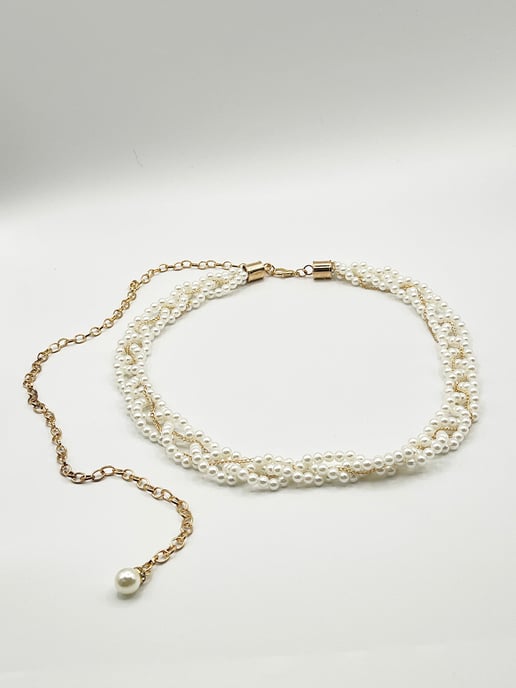 Braided Pearl Chain Belt In Gold - Image 5