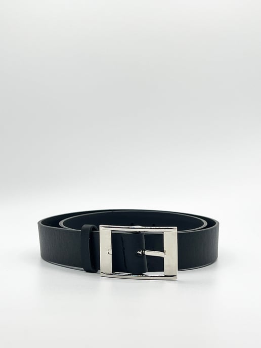 Silver Square Buckle Belt In Black - Image 2